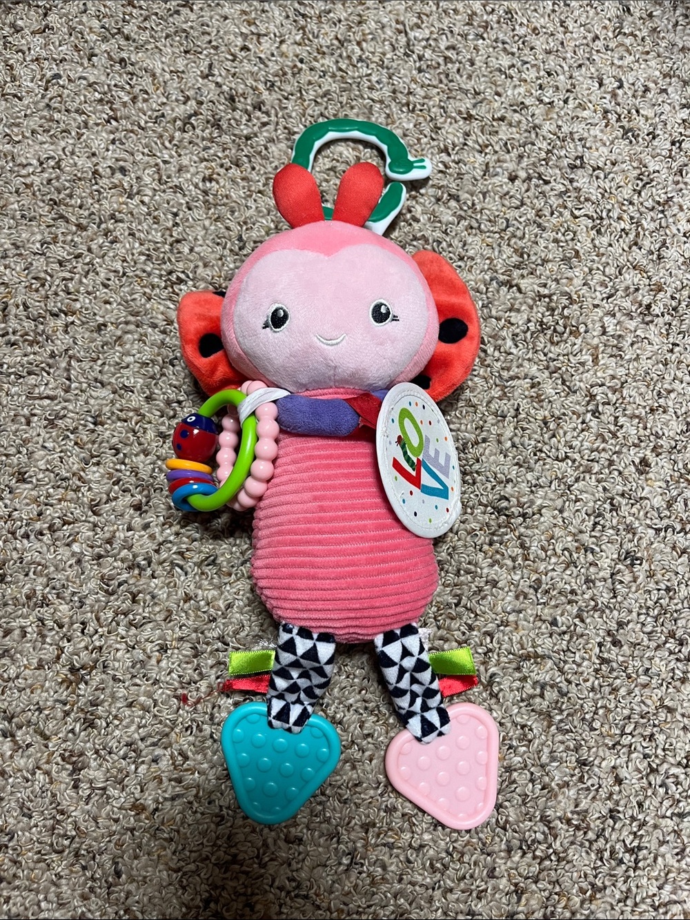 Eric Carle Pink Ladybug Sensory Plush Toy with Teether Rings